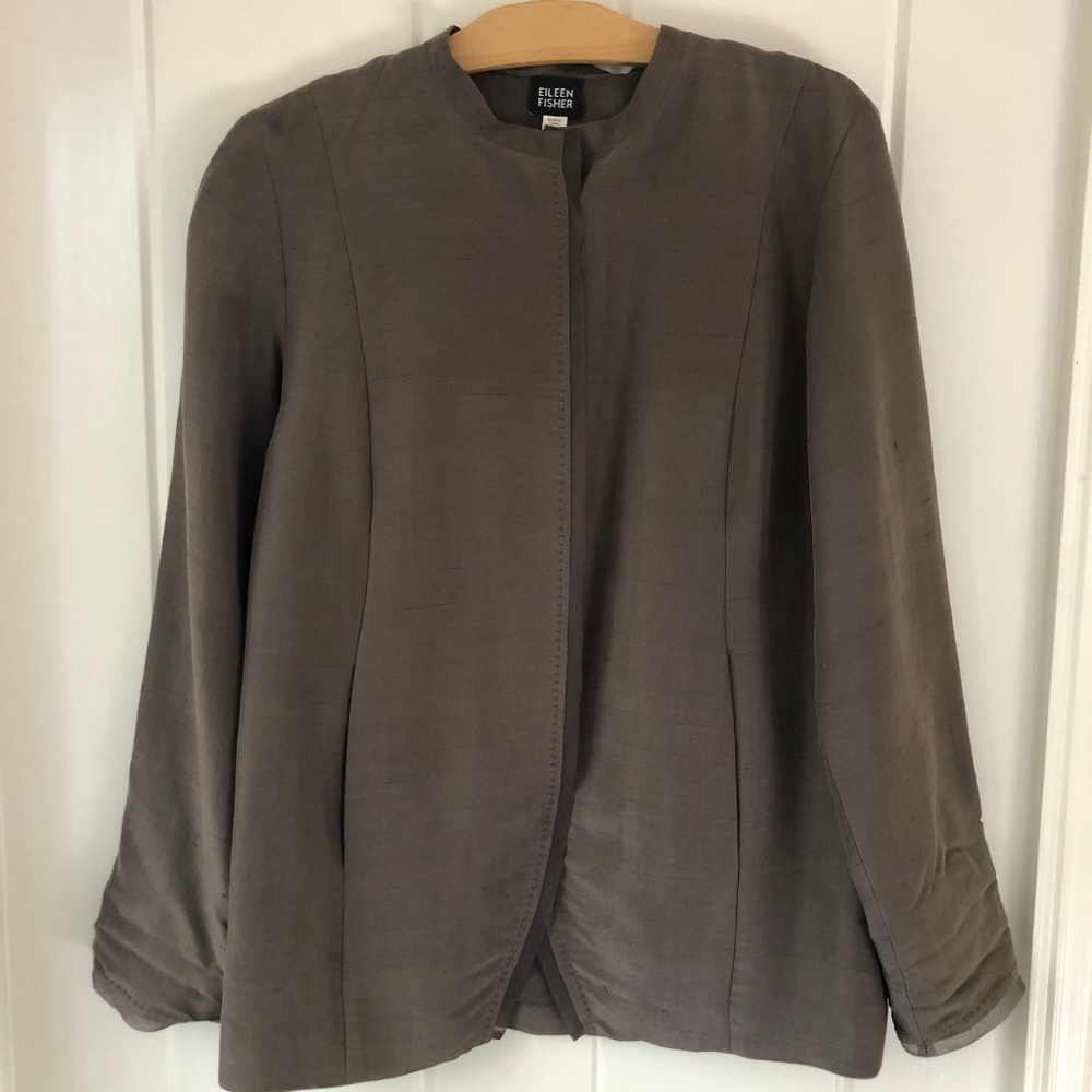 Eileen Fisher Silk Blazer in Taupe